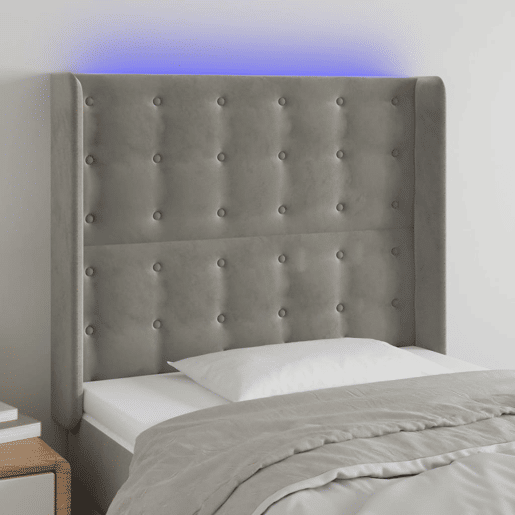 vidaXL Cabeceira cama c luzes LED veludo 103x16x118128cm cinza-claro vidaXL Cabeceira cama c luzes LED veludo 103x16x118128cm cinza-claro