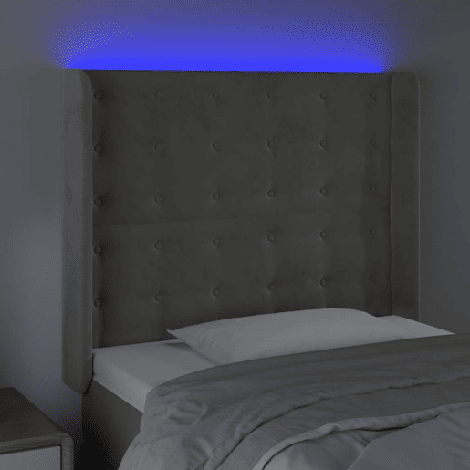 vidaXL Cabeceira cama c luzes LED veludo 103x16x118128cm cinza-claro vidaXL Cabeceira cama c luzes LED veludo 103x16x118128cm cinza-claro