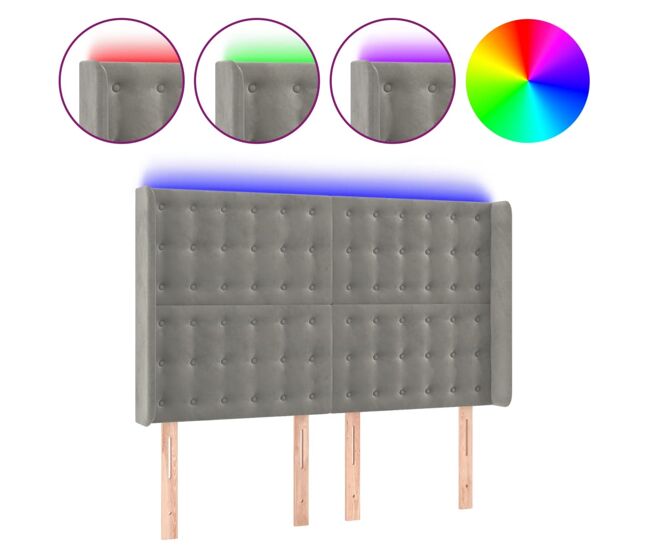 Vidaxl cabecero con led de terciopelo gris claro 147x16x118/128 cm