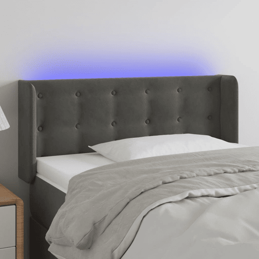 vidaXL Cabeceira cama c luzes LED veludo 103x16x7888 cm cinza-escuro