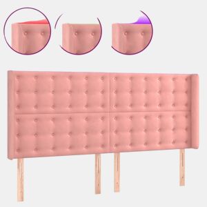 vidaXL Cabeceira de cama c luzes LED veludo 203x16x118128 cm rosa