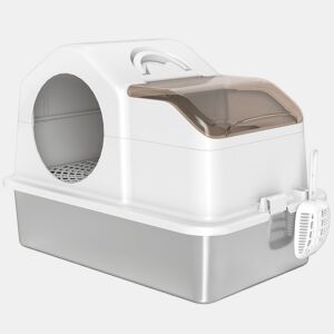 PawHut Caixa de Areia para Gatos Coberta Caixa de Areia Fechada com Bandeja de Aço Inoxidável Tampa Removível Bordos Altos Tapetes Pá sem Olor Fácil de Limpar para Gatos Grandes 60,5x40,5x42 cm Branco