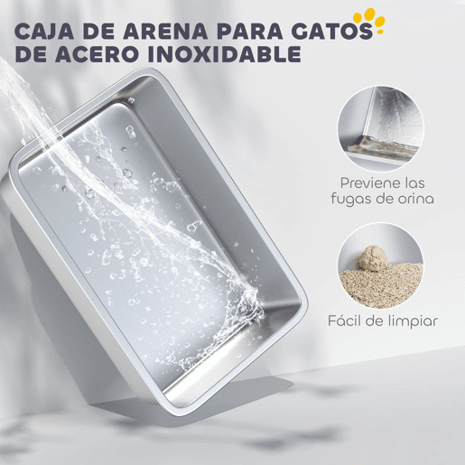 PawHut Caixa de Areia para Gatos Coberta Caixa de Areia Fechada com Bandeja de Aço Inoxidável Tampa Removível Bordos Altos Tapetes Pá sem Olor Fácil de Limpar para Gatos Grandes 60,5x40,5x42 cm Branco