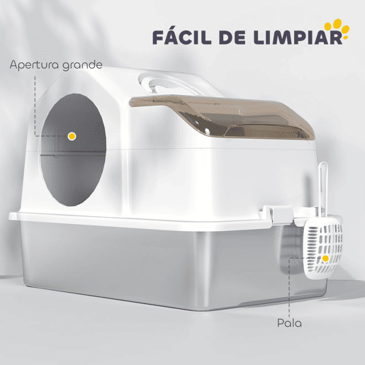 PawHut Caixa de Areia para Gatos Coberta Caixa de Areia Fechada com Bandeja de Aço Inoxidável Tampa Removível Bordos Altos Tapetes Pá sem Olor Fácil de Limpar para Gatos Grandes 60,5x40,5x42 cm Branco