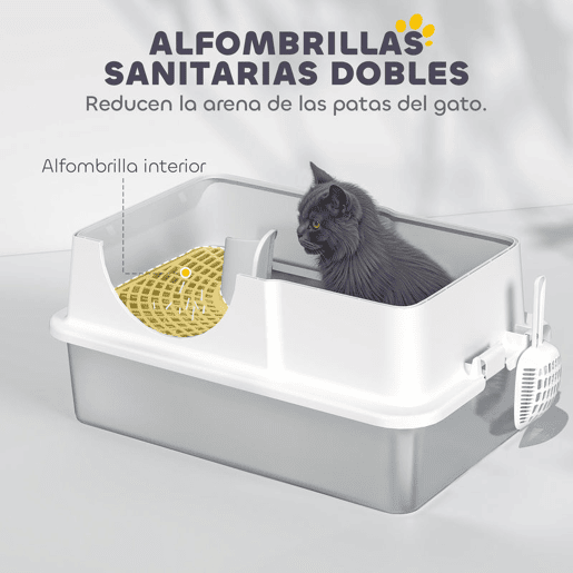 PawHut Caixa de Areia para Gatos Coberta Caixa de Areia Fechada com Bandeja de Aço Inoxidável Tampa Removível Bordos Altos Tapetes Pá sem Olor Fácil de Limpar para Gatos Grandes 60,5x40,5x42 cm Branco