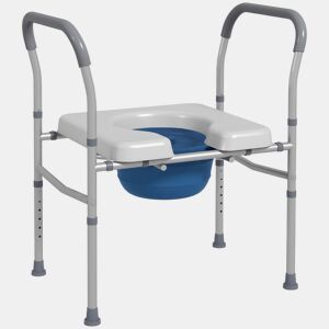 HOMCOM Cadeira Higiénica 4 em 1 Cadeira com Sanita de Alumínio Cadeira de Duche com Altura Ajustável e Almofadas Antiderrapantes Carga 136 kg para Pessoas com Deficiência Grávidas 64x53x70-82 cm Cinza