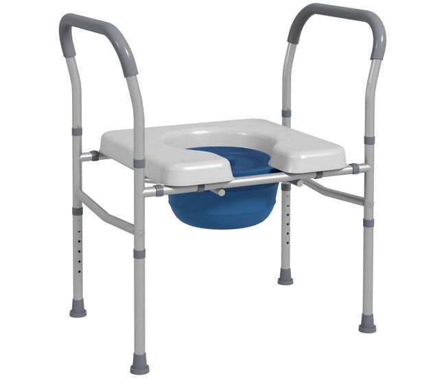 Homcom silla wc personas mayores 4 en 1 silla con inodoro de aluminio silla de ducha con altura ajustable y almohadillas antideslizantes carga 136 kg para discapacitados embarazadas gris