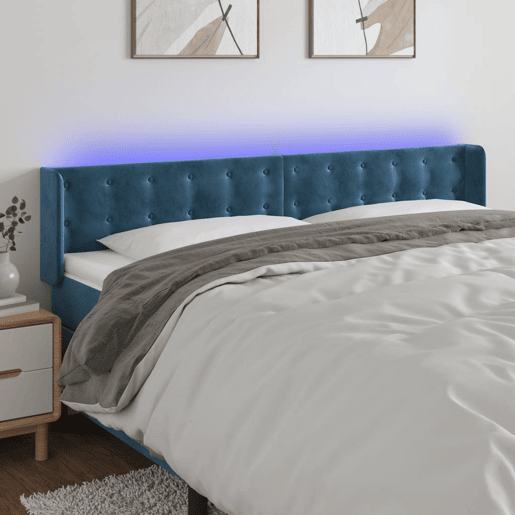 vidaXL Cabeceira cama c luzes LED veludo 163x16x7888 cm azul-escuro vidaXL Cabeceira cama c luzes LED veludo 163x16x7888 cm azul-escuro