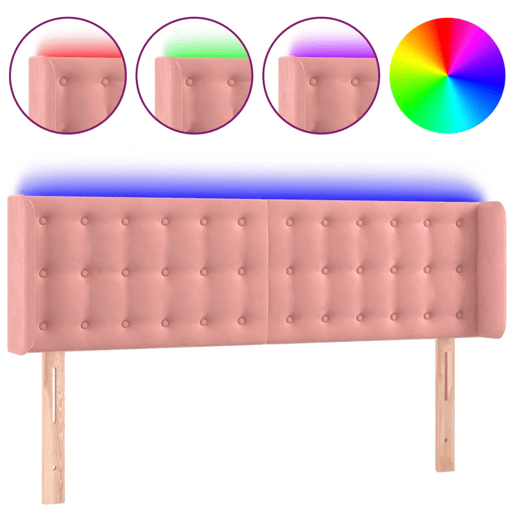 vidaXL Cabeceira de cama c luzes LED veludo 147x16x7888 cm rosa