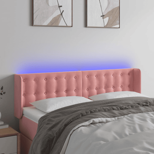 vidaXL Cabeceira de cama c luzes LED veludo 147x16x7888 cm rosa
