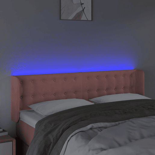 vidaXL Cabeceira de cama c luzes LED veludo 147x16x7888 cm rosa