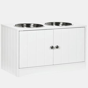 PawHut Comedouro Elevado para Cães Grandes com 2 Tigelas de 2000ml de Aço Inoxidável Comedouro para Cães com 2 Portas e Armazenamento Oculto 60x30x35,5cm Branco