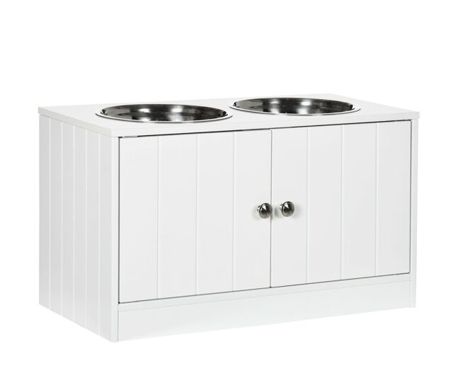 Pawhut comedero perro elevado con 2 cuencos de acero inoxidable 2x2000 ml comedero elevado para perros grandes con 2 puertas y almacenamiento oculto
