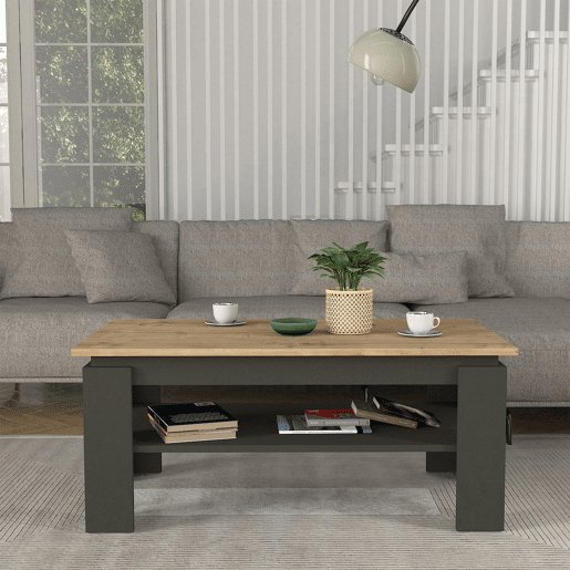 Mesa de centro Krirdfjos 110x60x47 cm AntraciteCarvalho safira en.casa