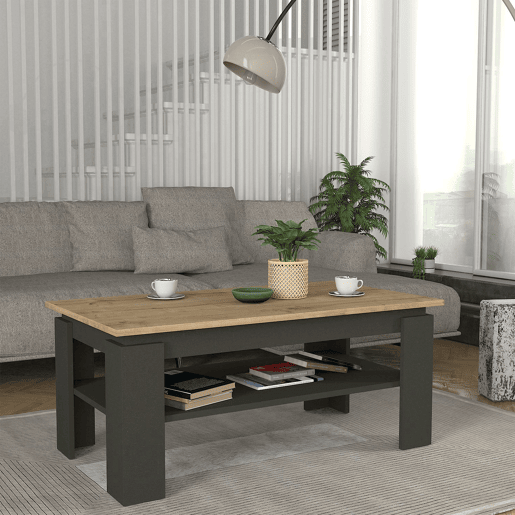 Mesa de centro Krirdfjos 110x60x47 cm AntraciteCarvalho safira en.casa