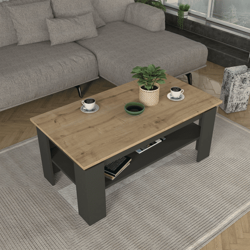 Mesa de centro Krirdfjos 110x60x47 cm AntraciteCarvalho safira en.casa