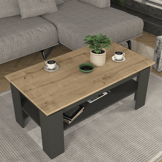Mesa de centro Krirdfjos 110x60x47 cm AntraciteCarvalho safira en.casa