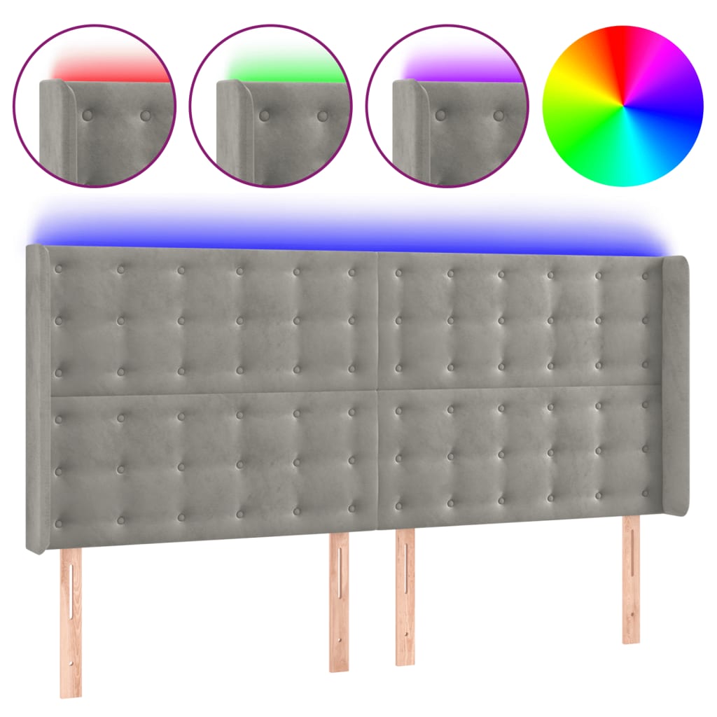Vidaxl cabecero con led de terciopelo gris claro 203x16x118/128 cm