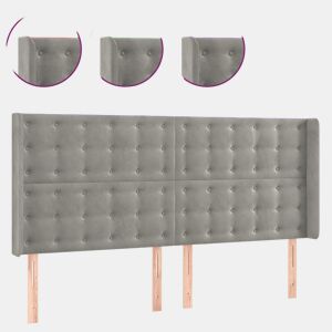 vidaXL Cabeceira cama c luzes LED veludo 203x16x118128cm cinza-claro