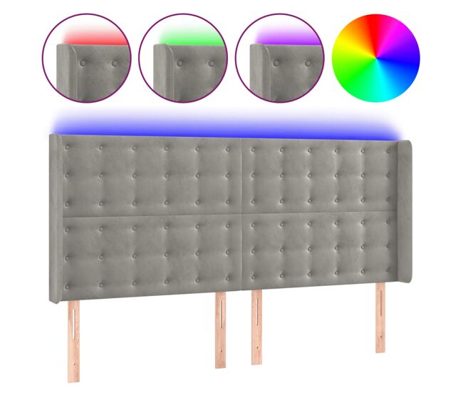 Vidaxl cabecero con led de terciopelo gris claro 203x16x118/128 cm