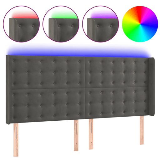 vidaXL Cabeceira de cama c LED veludo 163x16x118128 cm cinza-escuro