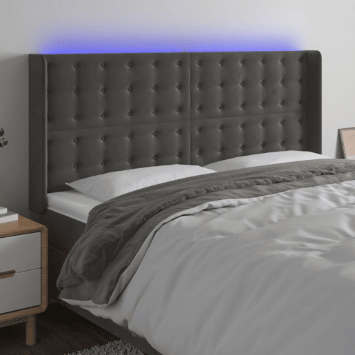 vidaXL Cabeceira de cama c LED veludo 163x16x118128 cm cinza-escuro
