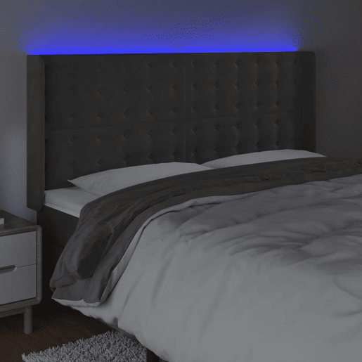 vidaXL Cabeceira de cama c LED veludo 163x16x118128 cm cinza-escuro