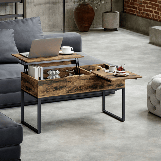 HOMCOM Mesa de Centro Elevatória Mesa de Café com Bancada Deslizante Fecho Suave e Espaço Oculto de Arrumação 100x45x67 cm Castanho Rústico