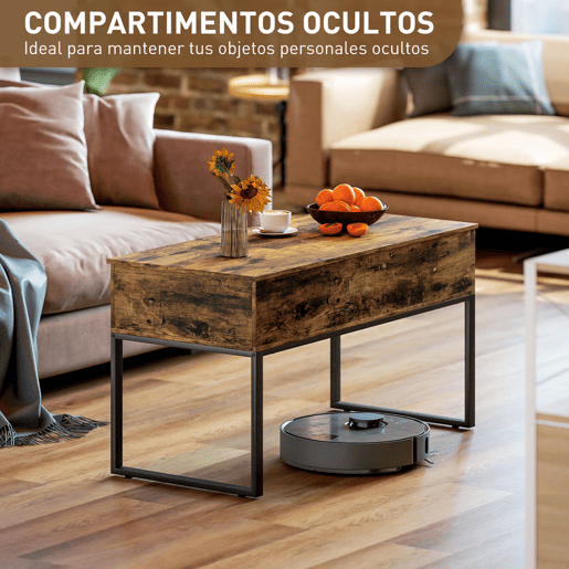 HOMCOM Mesa de Centro Elevatória Mesa de Café com Bancada Deslizante Fecho Suave e Espaço Oculto de Arrumação 100x45x67 cm Castanho Rústico