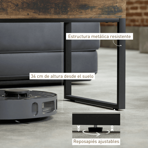 HOMCOM Mesa de Centro Elevatória Mesa de Café com Bancada Deslizante Fecho Suave e Espaço Oculto de Arrumação 100x45x67 cm Castanho Rústico