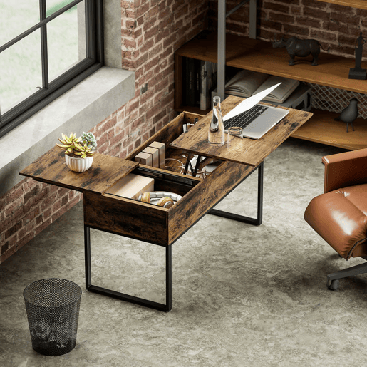 HOMCOM Mesa de Centro Elevatória Mesa de Café com Bancada Deslizante Fecho Suave e Espaço Oculto de Arrumação 100x45x67 cm Castanho Rústico