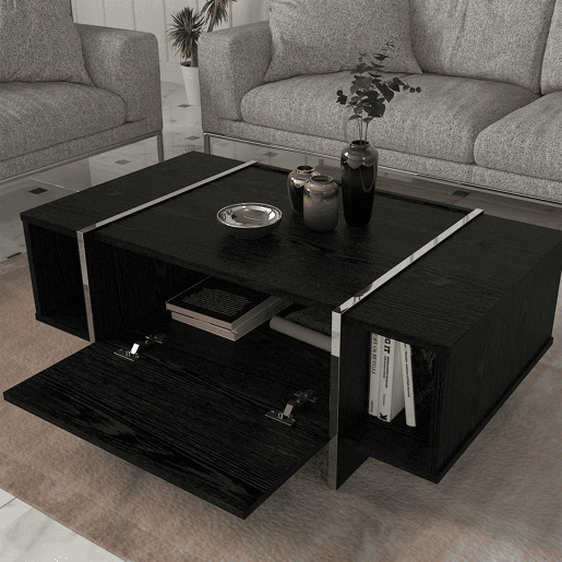 Mesa de centro Tavak 104x60x38 cm PretoPrata en.casa