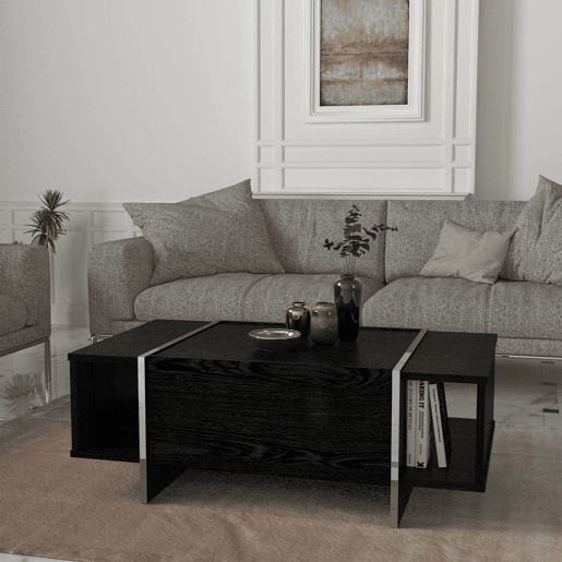 Mesa de centro Tavak 104x60x38 cm PretoPrata en.casa