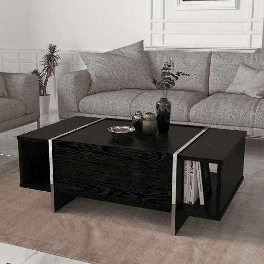 Mesa de centro Tavak 104x60x38 cm PretoPrata en.casa