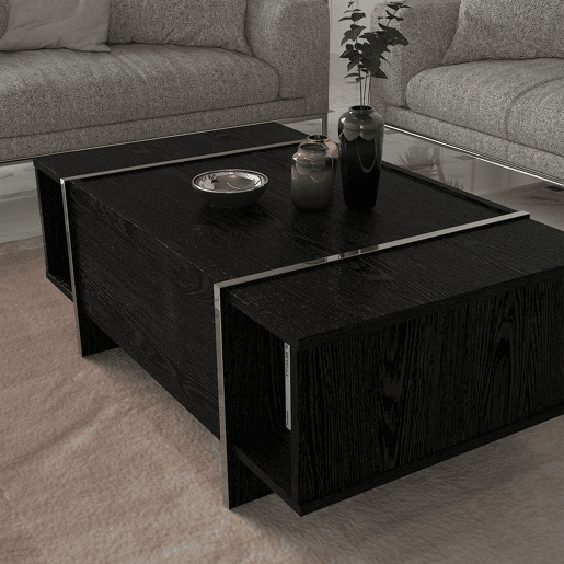 Mesa de centro Tavak 104x60x38 cm PretoPrata en.casa