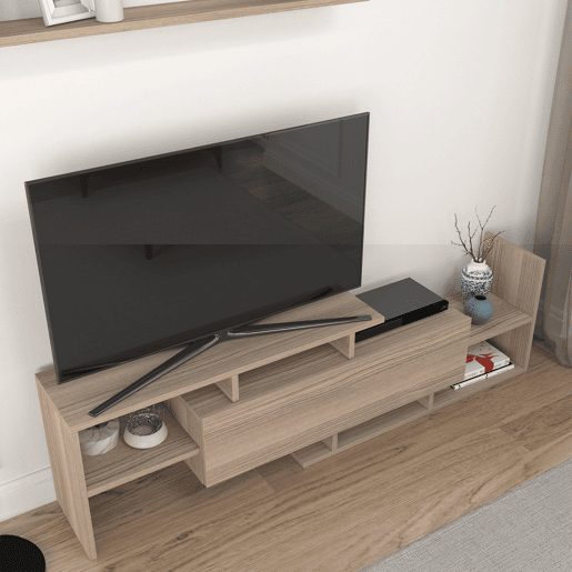 Mesa para TV Liksefte com prateleira de parede 154x28x42 cm aspeto carvalho en.casa