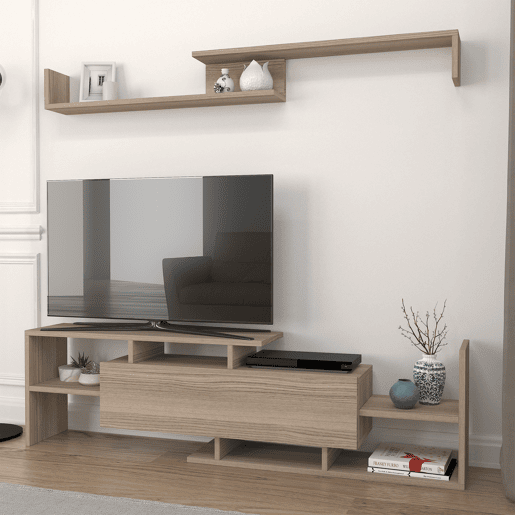 Mesa para TV Liksefte com prateleira de parede 154x28x42 cm aspeto carvalho en.casa
