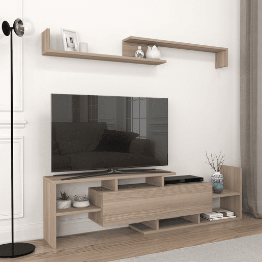 Mesa para TV Liksefte com prateleira de parede 154x28x42 cm aspeto carvalho en.casa