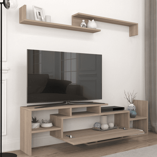 Mesa para TV Liksefte com prateleira de parede 154x28x42 cm aspeto carvalho en.casa
