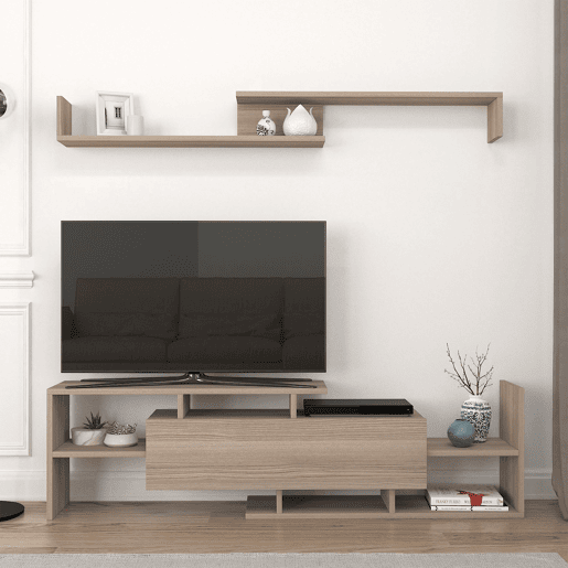 Mesa para TV Liksefte com prateleira de parede 154x28x42 cm aspeto carvalho en.casa