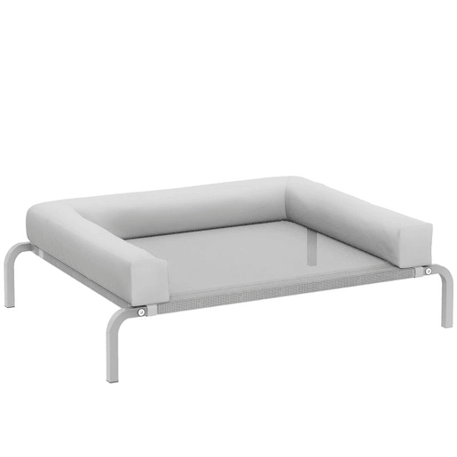 PawHut Cama Elevada para Cães com Latertais Amovíveis Cama Elevada para Cães Pequenos Portátil com Malha Respirável Estrutura de Aço para Interior e Exterior 90x65x30 cm Cinza Claro