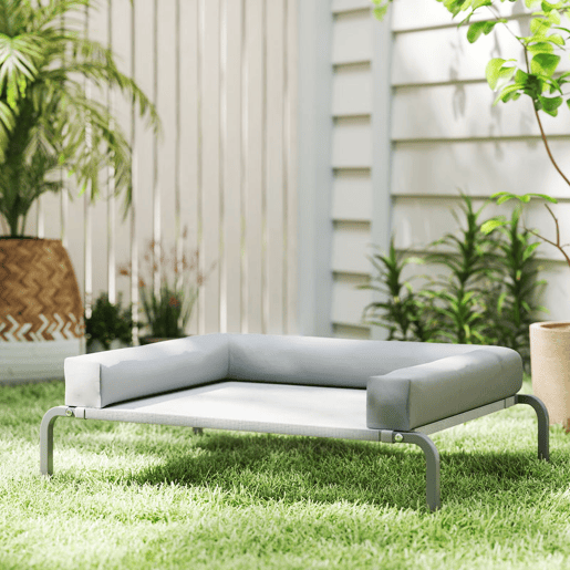 PawHut Cama Elevada para Cães com Latertais Amovíveis Cama Elevada para Cães Pequenos Portátil com Malha Respirável Estrutura de Aço para Interior e Exterior 90x65x30 cm Cinza Claro