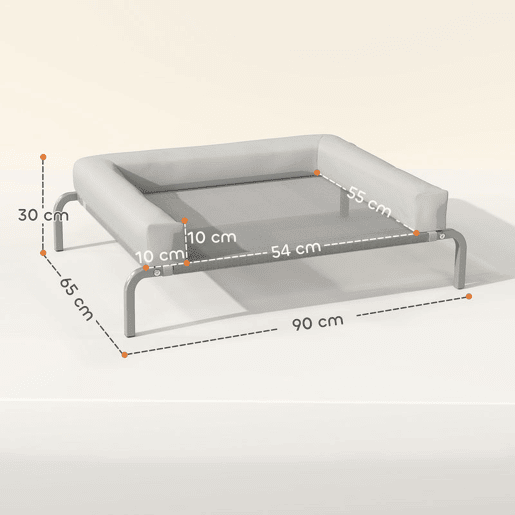 PawHut Cama Elevada para Cães com Latertais Amovíveis Cama Elevada para Cães Pequenos Portátil com Malha Respirável Estrutura de Aço para Interior e Exterior 90x65x30 cm Cinza Claro