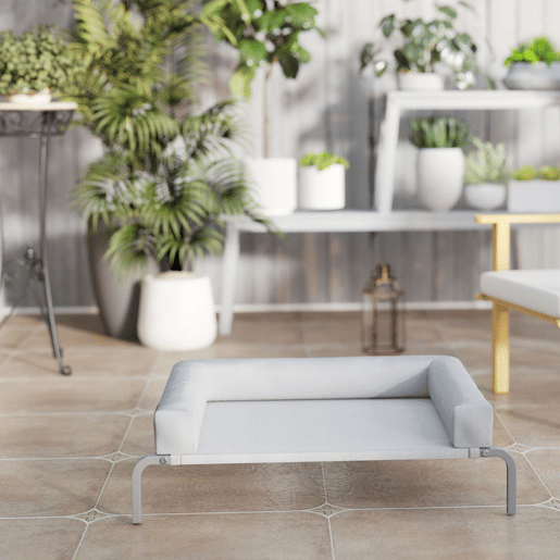PawHut Cama Elevada para Cães com Latertais Amovíveis Cama Elevada para Cães Pequenos Portátil com Malha Respirável Estrutura de Aço para Interior e Exterior 90x65x30 cm Cinza Claro