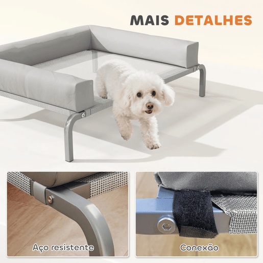 PawHut Cama Elevada para Cães com Latertais Amovíveis Cama Elevada para Cães Pequenos Portátil com Malha Respirável Estrutura de Aço para Interior e Exterior 90x65x30 cm Cinza Claro