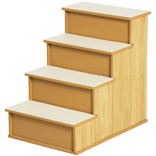 PawHut Escada para Animais de Estimação de 4 Degraus Escada para Cães e Gatos com Tapetes Antideslizantes Removíveis Carga 30 kg para Cama Sofá 40x59x54,2 cm Madeira e Creme