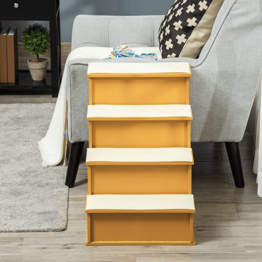 PawHut Escada para Animais de Estimação de 4 Degraus Escada para Cães e Gatos com Tapetes Antideslizantes Removíveis Carga 30 kg para Cama Sofá 40x59x54,2 cm Madeira e Creme