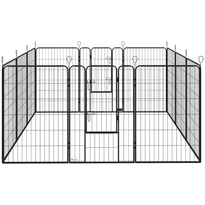 Pawhut parque para perros vallas para mascotas de 12 paneles 80x120 cm con 2 puertas con pestillo corralito para perros grandes medianos y pequeños de acero para interior y exterior negro