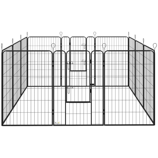 PawHut Parque para Cães com 12 Painéis Recinto para Animais de Estimação Modular com 2 Portas para Interior e Exterior Aço 80x120 cm Preto