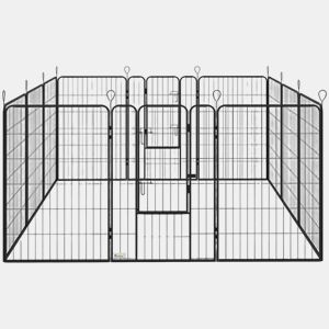 PawHut Parque para Cães com 12 Painéis Recinto para Animais de Estimação Modular com 2 Portas para Interior e Exterior Aço 80x120 cm Preto